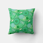 フラクタル旋回パターン、ターコイズ、アクア、玉 クッション (裏面)