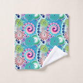 フラクタル旋回パターン,ターコイズ,ピンク数々の, バスタオルセット (ウォッシュタオル)