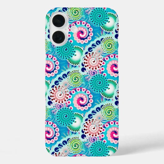 フラクタル旋回パターン，ターコイズ，ピンク数々の, Case-Mate iPhoneケース (裏面)