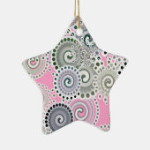 フラクタル旋回パターン、ピンクとグレー セラミックオーナメント (右)