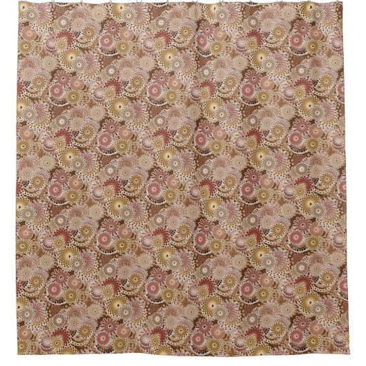 フラクタル旋回パターン、ブラウン、タン、ベージュ シャワーカーテン (正面)