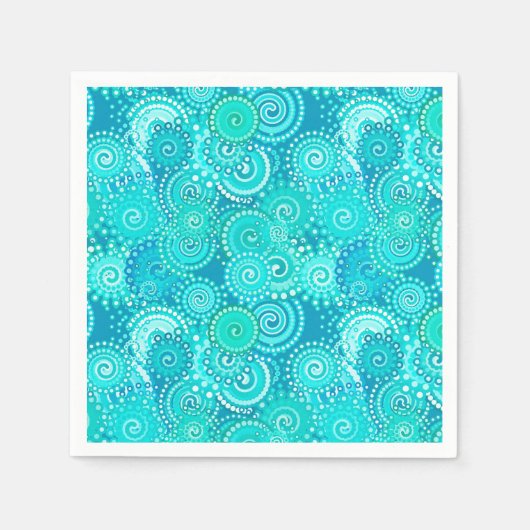 フラクタル旋回パターン、海ブルー スタンダードカクテルナプキン (正面)
