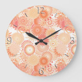 フラクタル旋回パターン、珊瑚と桃の色合い ラージ壁時計 (正面)