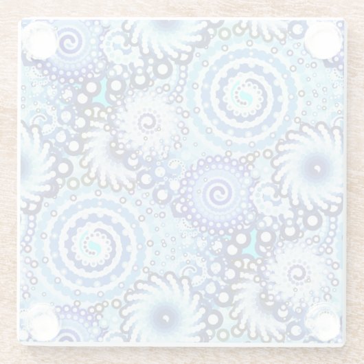 フラクタル旋回パターン、青の影 ガラスコースター (裏面)