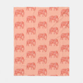 フラクタル旋回象パターン、コーラルオレンジ フリースブランケット (正面)