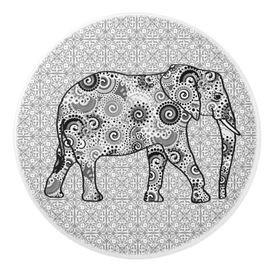 フラクタル旋回象、グレー、白黒 セラミックノブ (正面)