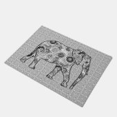 フラクタル旋回象、グレー、白黒 ドアマット (アングル)