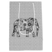 フラクタル旋回象、グレー、白黒 ミディアムペーパーバッグ (裏面)