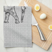 フラクタル旋回象 – グレー、黒、白 キッチンタオル (四つ折り)
