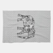 フラクタル旋回象 – グレー、黒、白 キッチンタオル (横)