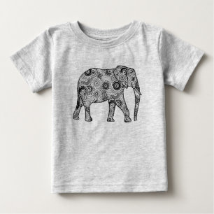フラクタル旋回象 – グレー、黒、白 ベビーTシャツ