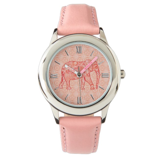 フラクタル旋回象 – コーラルオレンジと白 腕時計 (正面)