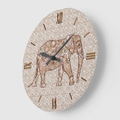 フラクタル旋回象 – 茶色とトープ ラージ壁時計 (傾斜)