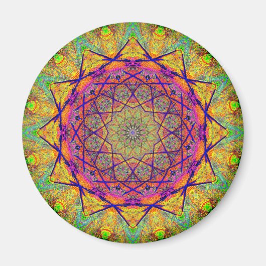 フラクタル星型マンダラ カラフル | サイケデリック マグネット (正面)