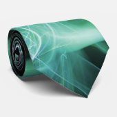 フラクタル波とティール(緑がかった色)青緑色ブラックの渦巻き ネクタイ (ロール)