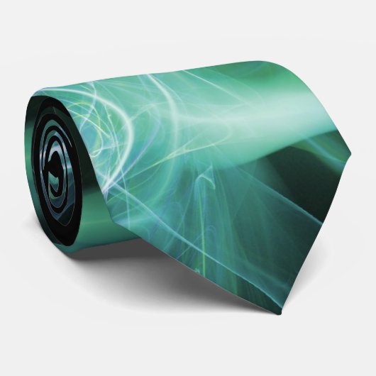フラクタル波とティール(緑がかった色)青緑色ブラックの渦巻き ネクタイ (ロール)