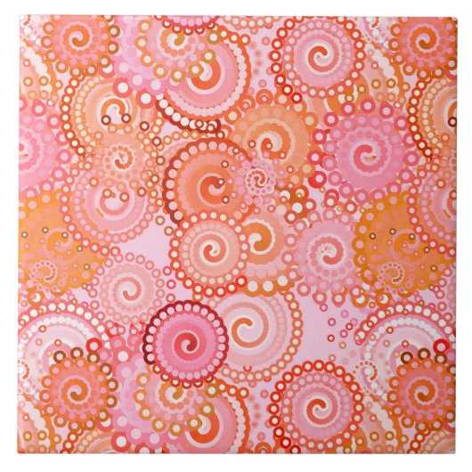 フラクタル渦パターン、サンゴ、ピンク タイル (正面)