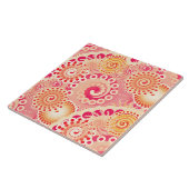 フラクタル渦模様、サンゴ、桃 タイル (側面)