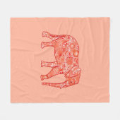 フラクタル渦状象、コーラルオレンジ及び桃 フリースブランケット (正面(横))