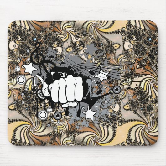 フラクタル画像と拳による装飾 マウスパッド (正面)