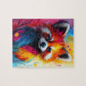 フラクタル白熱［赤熱］光を放つファーを持つ赤いパンダ ジグソーパズル (横)