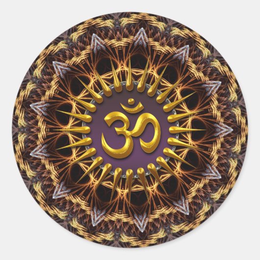 フラクタル織り黄金(オウム)シンボルステッカー ラウンドシール (正面)