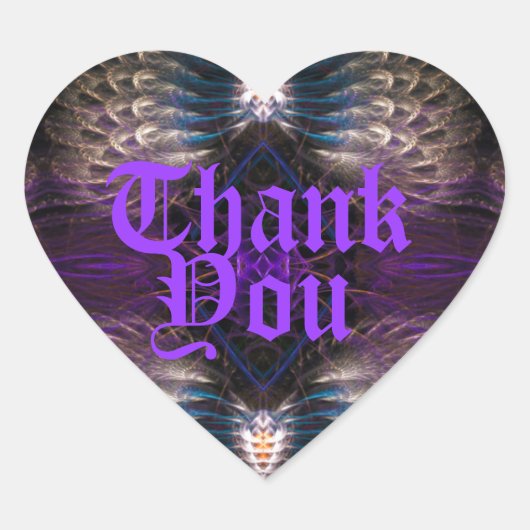 フラクタル羽毛ゴシックハートありがとうステッカー ハートシール (正面)