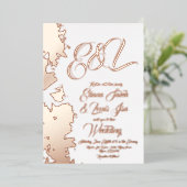 フラクタル赤面結婚金ゴールドの押し込み 箔招待状 (立ち正面)