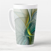 フラクタル進化黄金ターコイズ抽象芸術芸術 カフェラテマグ (左アングル)