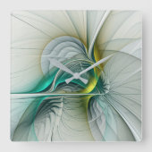 フラクタル進化黄金ターコイズ抽象芸術芸術 スクエア壁時計 (正面)