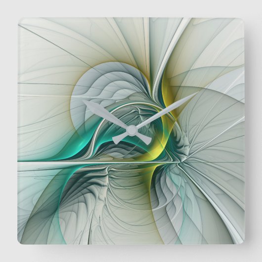 フラクタル進化黄金ターコイズ抽象芸術芸術 スクエア壁時計 (正面)