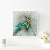 フラクタル進化黄金ターコイズ抽象芸術芸術 スクエア壁時計 (ホーム)