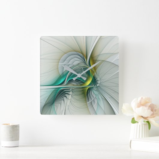 フラクタル進化黄金ターコイズ抽象芸術芸術 スクエア壁時計 (ホーム)