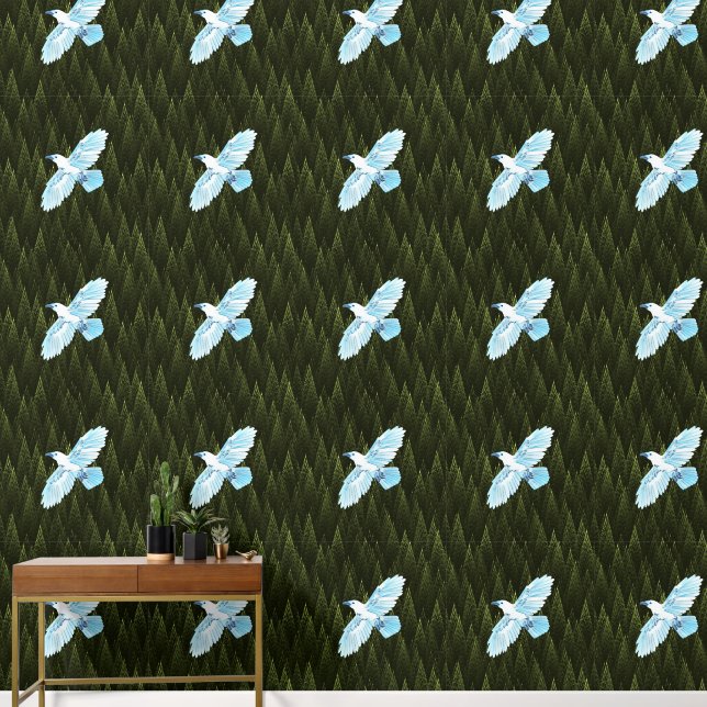 フラクタル針葉樹の白いカラス 壁紙 (廊下)