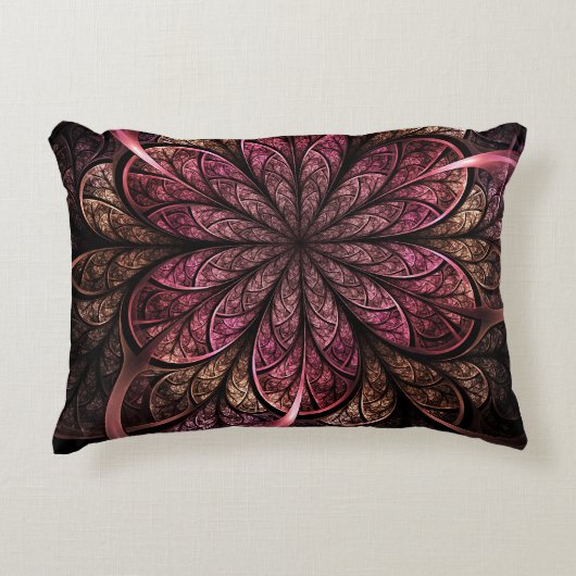 フラクタル開花：ピンクと金ゴールド融合 アクセントクッション (正面)