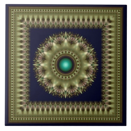 フラクタル・グリーン・ブリリアント額縁曼荼羅 タイル (正面)