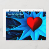 フラクタル ブルー ハート フラワー 招待状 (正面/裏面)