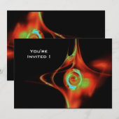 フラクタル・ローズ　明るい　青　赤　緑　黒 招待状 (正面/裏面)