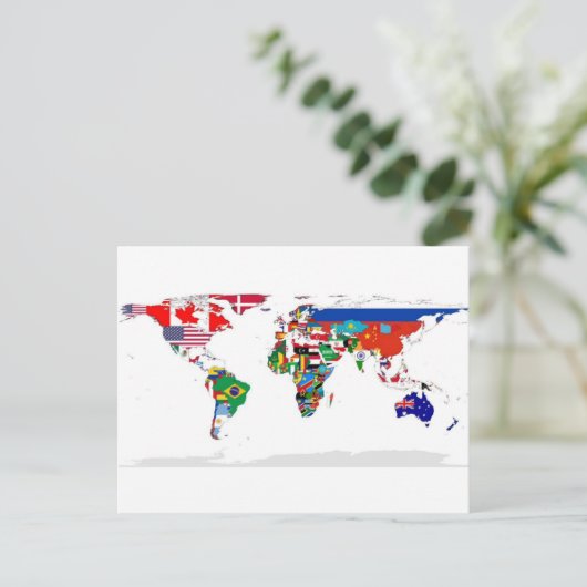 フラグの付いた世界 – 世界の国旗の地図 ポストカード (スタンド正面)