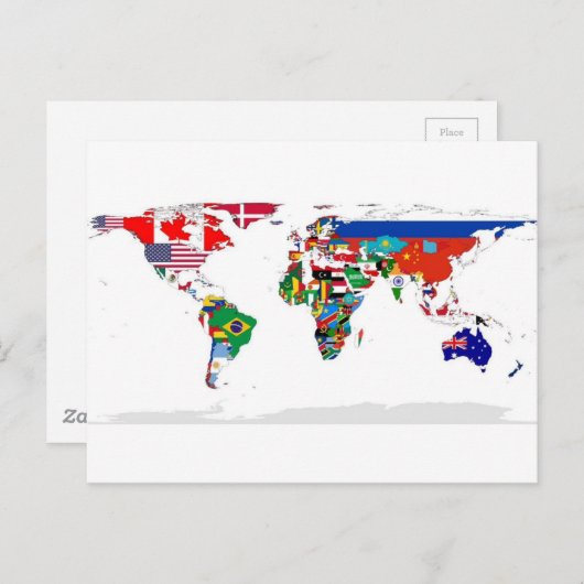 フラグの付いた世界 – 世界の国旗の地図 ポストカード (正面/裏面)