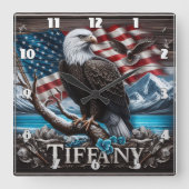 'フラグの背景を持つ分岐のイーグル' スクエア壁時計 (正面)
