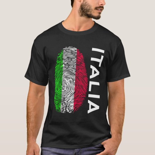 フラグイタリアン指紋デザインイタリア Tシャツ (正面)
