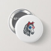 フラグサングラスをかけた愛国心あふれる馬 ビンテージ 缶バッジ (正面&裏面)