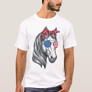 フラグサングラスをかけた愛国心あふれる馬 ビンテージ Tシャツ