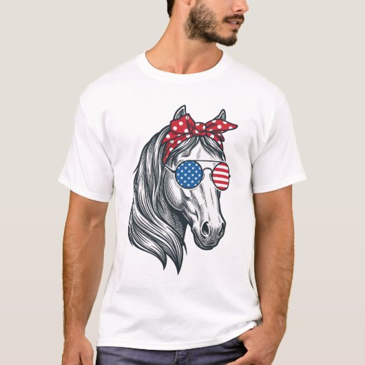 フラグサングラスをかけた愛国心あふれる馬 ビンテージ Tシャツ (正面)
