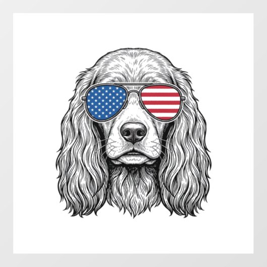 フラグサングラスをかけた愛国的な犬 ビンテージ ウィンドウサイン (シート)