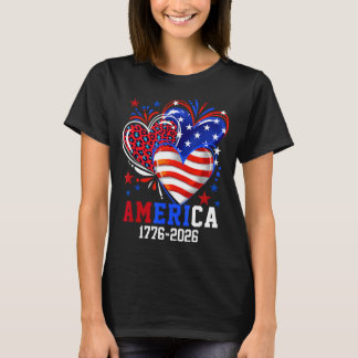 フラグハートヒョウ柄 1776 2026 7月4日 250周年 Tシャツ