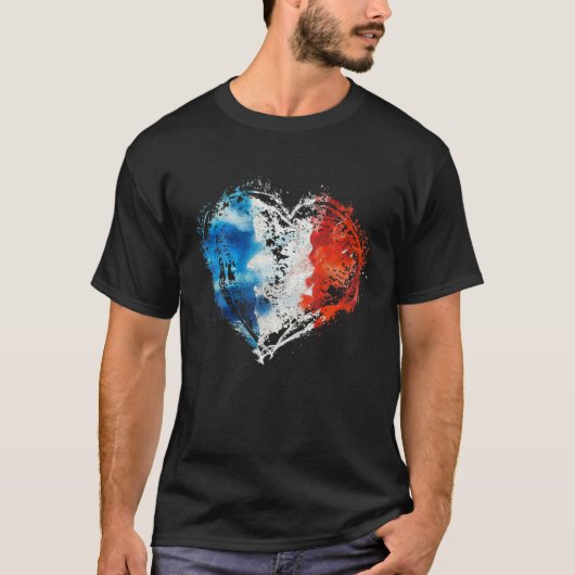 フラグフランスのヴィンテージフランスハート愛国男性ウォム Tシャツ (正面)