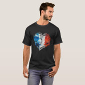 フラグフランスのヴィンテージフランスハート愛国男性ウォム Tシャツ (正面フル)