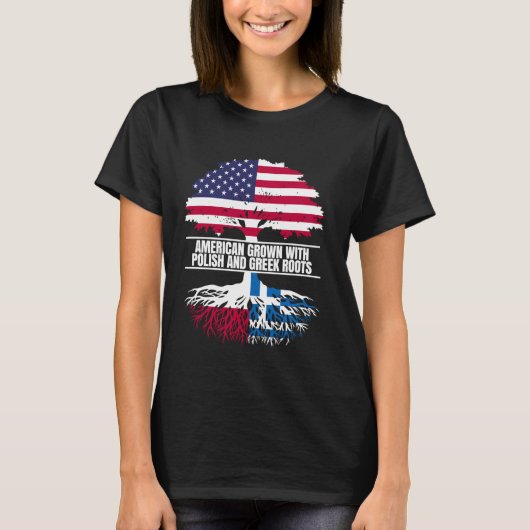 フラグヘリテージ ポーランド ギリシャ系 アメリカ育ち Tシャツ (正面)